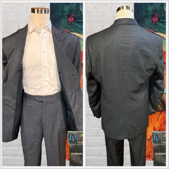 Custom Italian Designer Mens Suit 46L 36x30 Gray Wool Super 100s Luxury - Picture 6 of 16